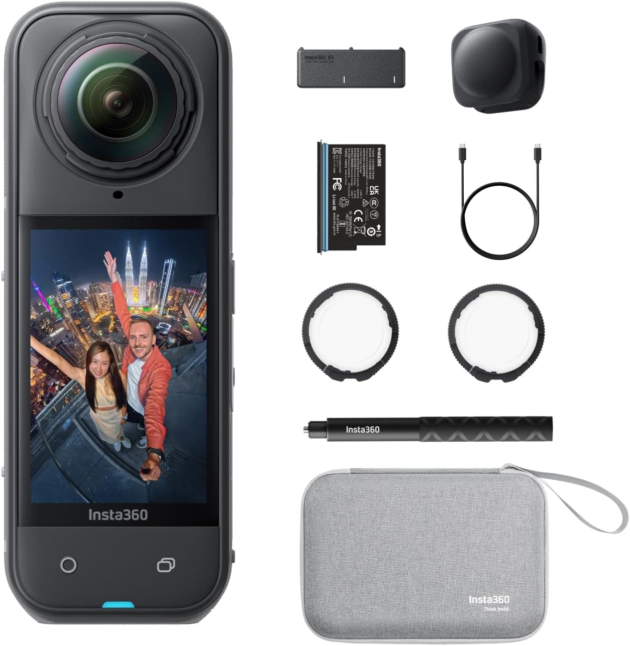 Insta360 X5 Must-Have-Bundle - Wasserdichte 8K 360°-Action-Cam, Führend bei wenig Licht, Unsichtbarer Selfie-Stick-Effekt, robuste & auswechselbare Linsen, 3 h Akku, Integr. Windschutz, Stabilisierung