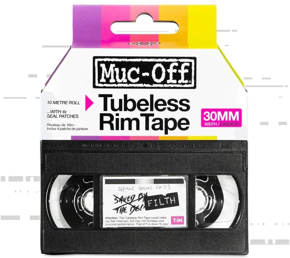 Muc Off Tubeless Felgenband, 30 mm - Druckempfindliches Felgenband für Schlauchlose Fahrradreifen - 10-Meter-Rolle mit 4 Dichtungsflicken